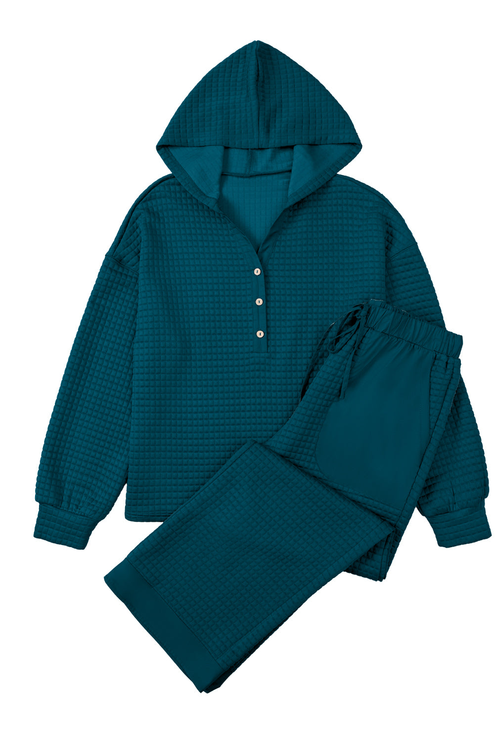 Skobeloff Checkered Texture Hooded Top and Loose Pants Set