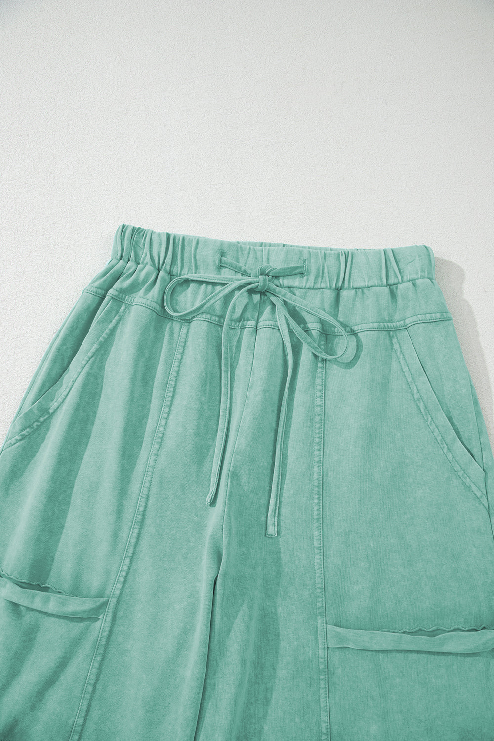 Mint Green Mineral Wash Exposed Seam Wide Leg Cargo Pants