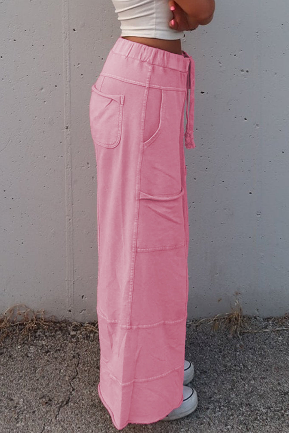 Mint Green Mineral Wash Exposed Seam Wide Leg Cargo Pants