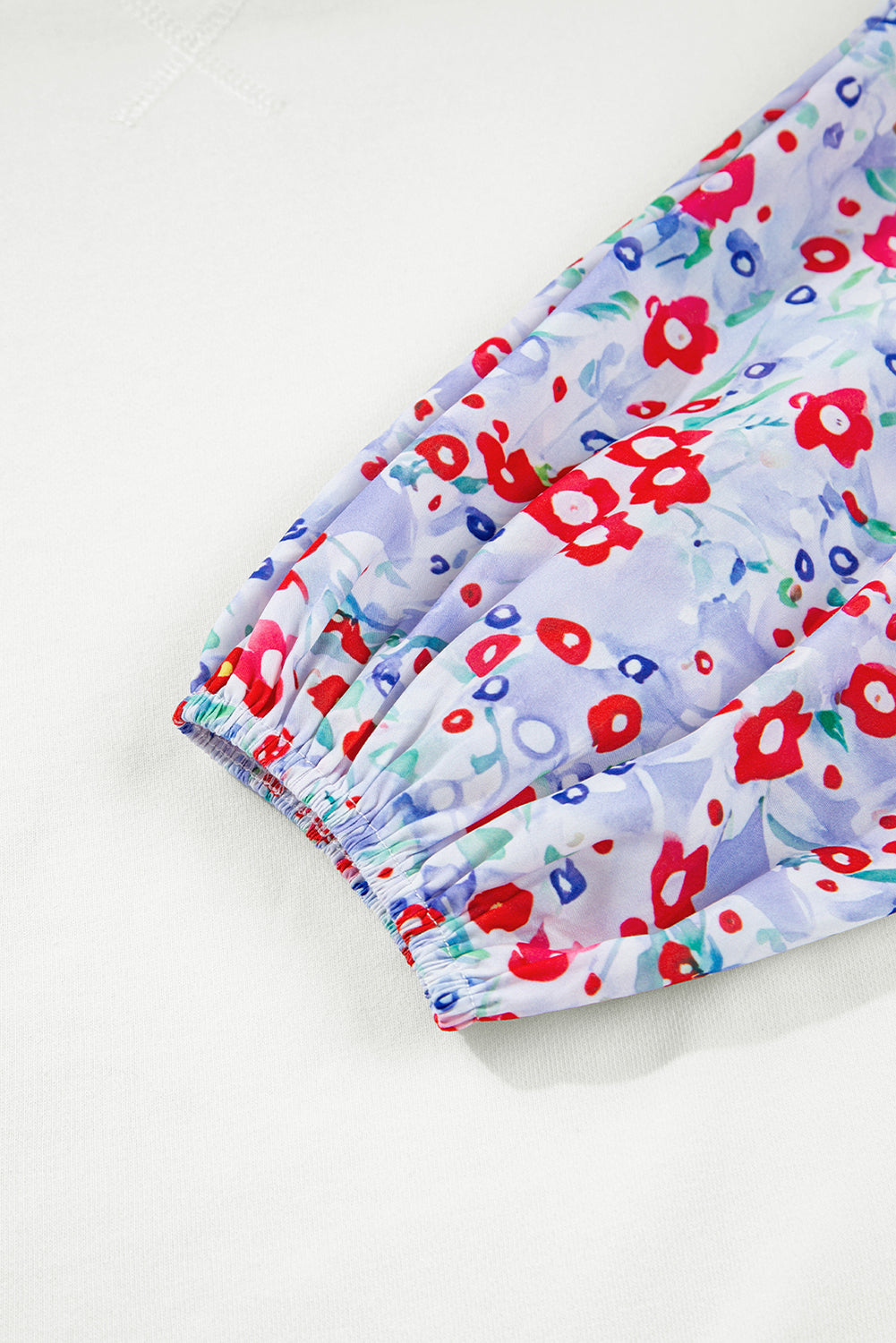 White Floral Ruffled Balloon Sleeve Patchwork Loose Blouse