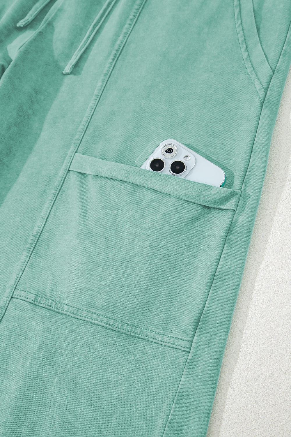 Mint Green Mineral Wash Exposed Seam Wide Leg Cargo Pants