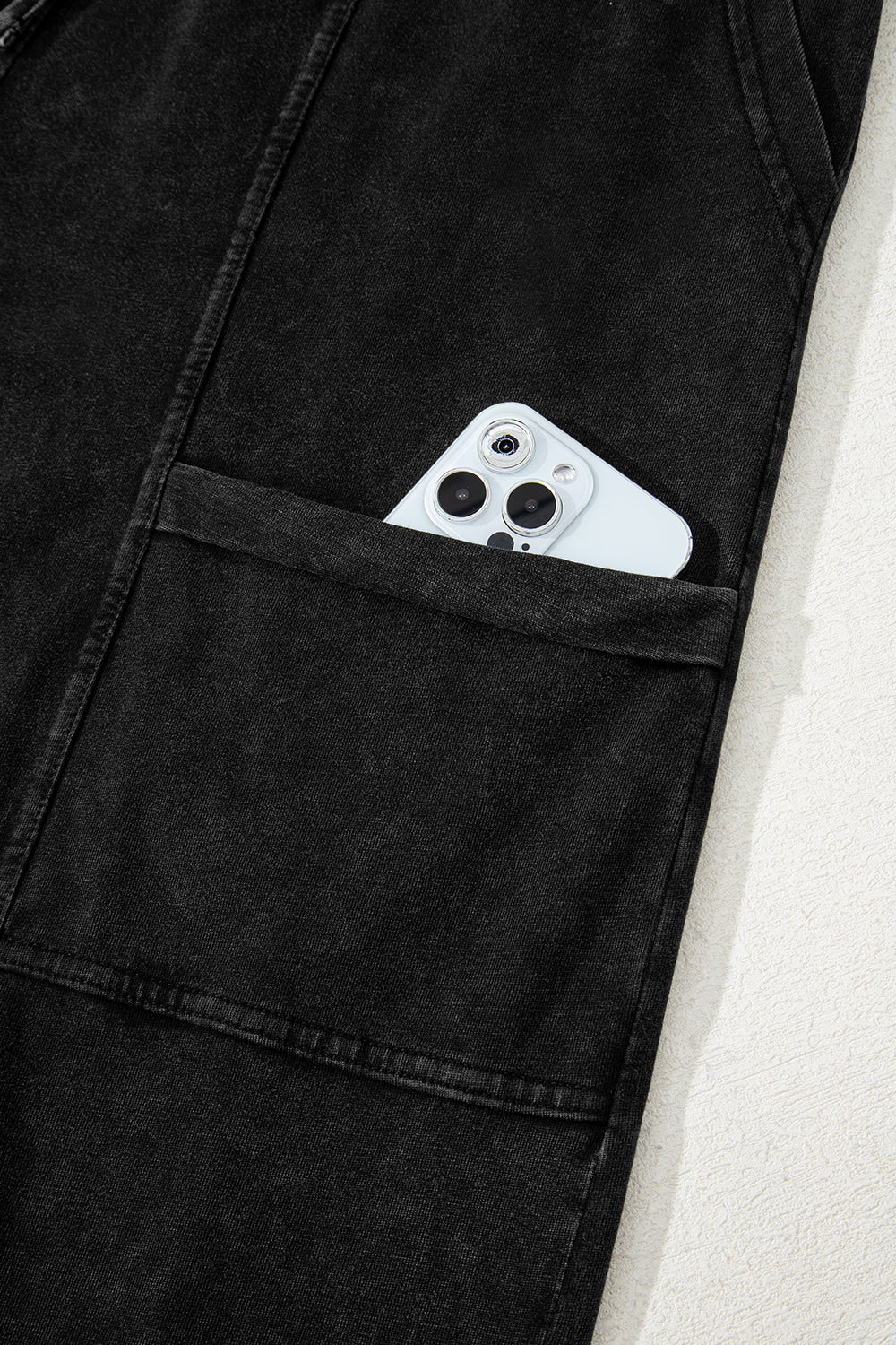 Mint Green Mineral Wash Exposed Seam Wide Leg Cargo Pants