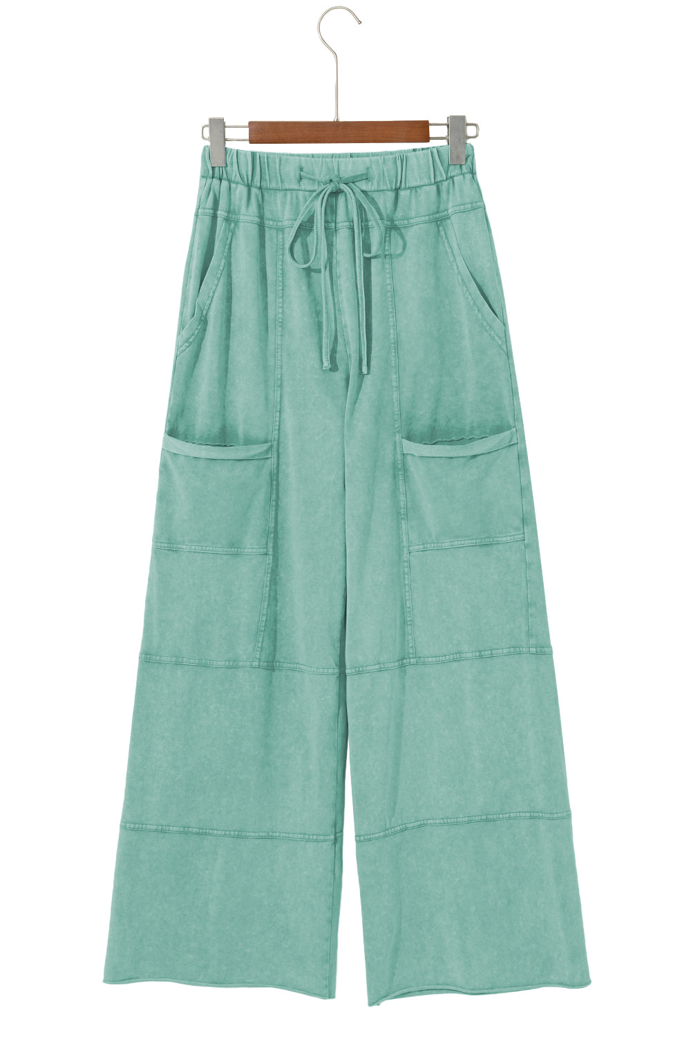 Mint Green Mineral Wash Exposed Seam Wide Leg Cargo Pants