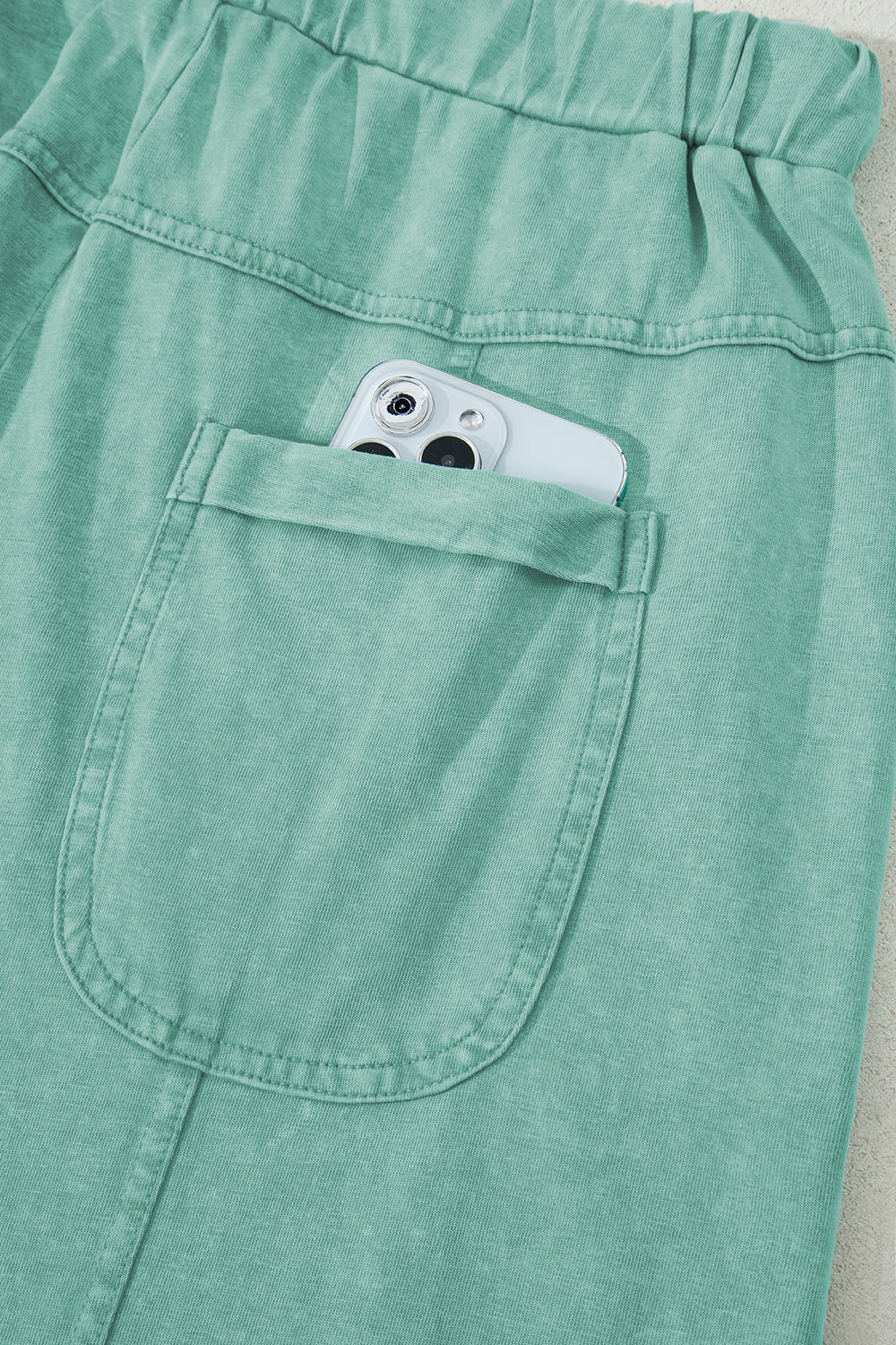 Mint Green Mineral Wash Exposed Seam Wide Leg Cargo Pants