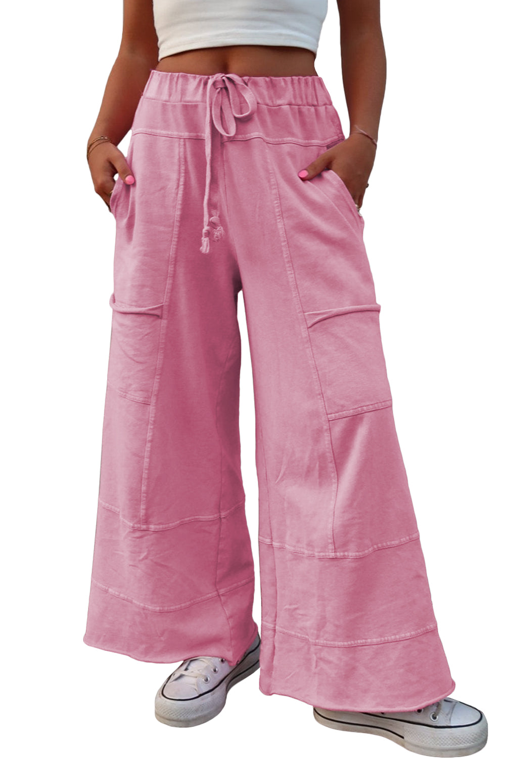 Mint Green Mineral Wash Exposed Seam Wide Leg Cargo Pants