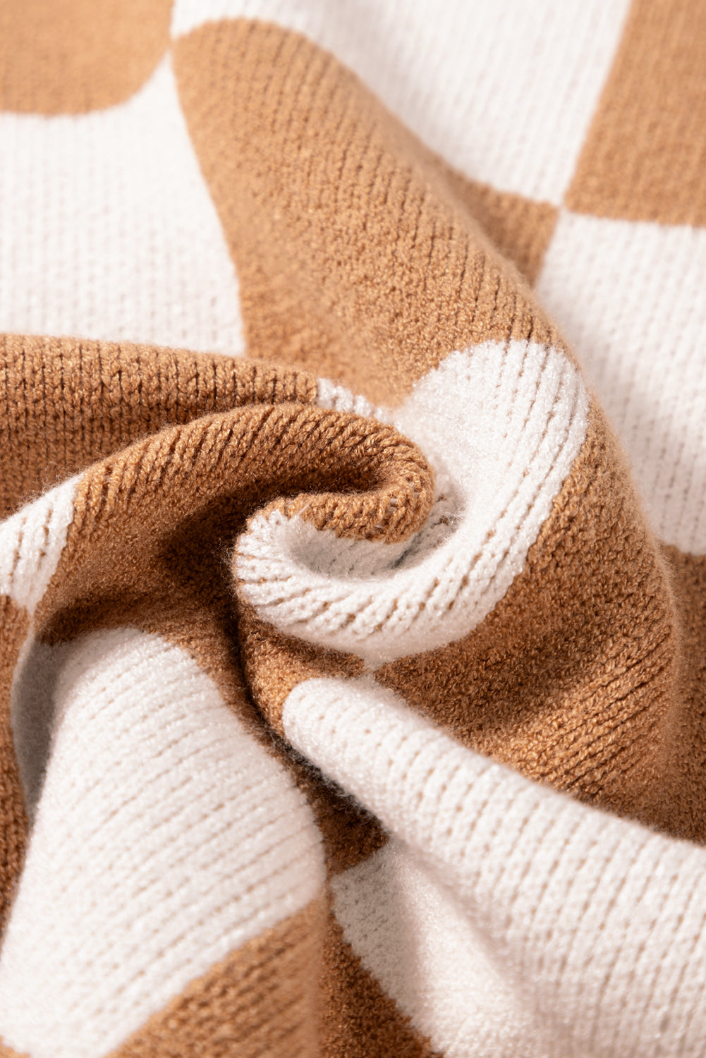 Light French Beige Checkered Knit Dolman Short Sleeve Sweater